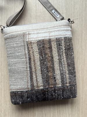 Preview: "Flickenwerk II/5" - BEIGE-BRAUN (Handgewebte Schafwolle)